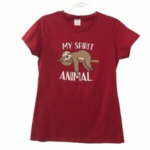 My Spirit Animal Sloth On a Limb Red Short Sleeve Graphic Tee - Medium